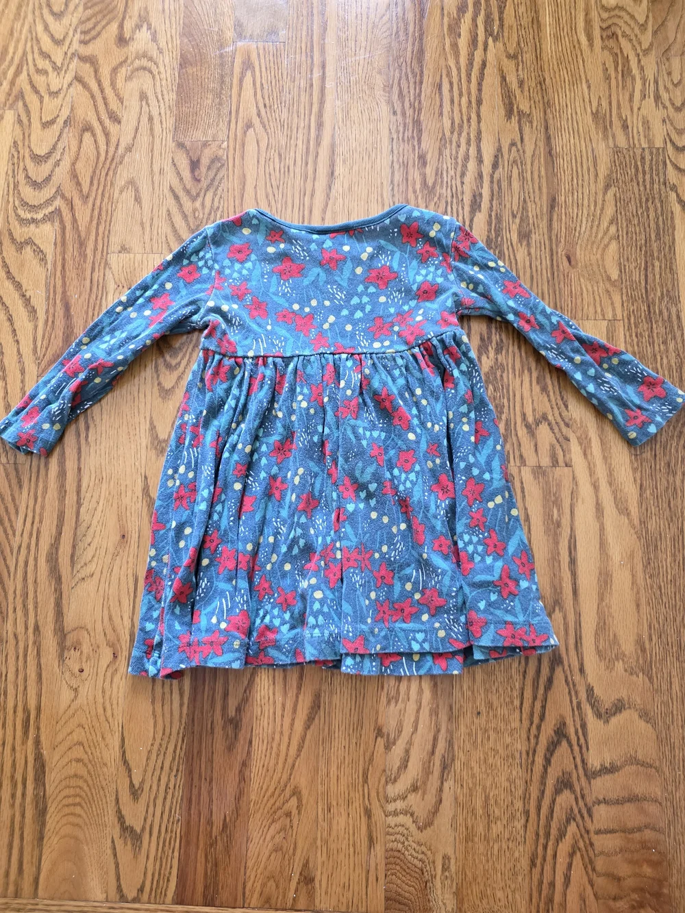 Hanna Andersson Teal Knit Dress with Pink Floral Print